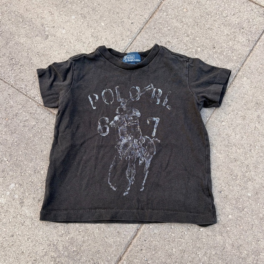 Polo Ralph Lauren Toddler Boys Black Graphic T-Shirt Size 2T Distressed Vintage
